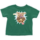 a green OMG You're Home toddler t-shirt featuring the original Yellow Labrador Retriever dog design on the front in full color