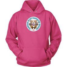 Load image into Gallery viewer, front view of a pink hoodie featuring original Red Nose Pitbull rescue artwork by OMG You&#39;re HOME!