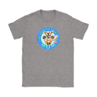 a women's heather grey tshirt featuring the OMG You're Home! Golden Retriever dog artwork on the front