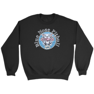 Grey crewneck sweatshirt featuring a Blue Nose Pitbull dog design by OMG you're Home