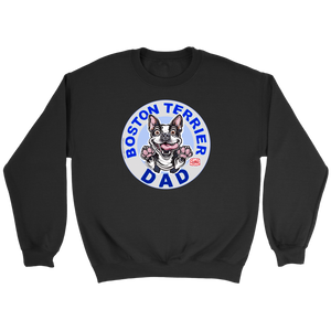 a black crewneck sweatshirt featuring the Boston Terrier Dad design on the front 