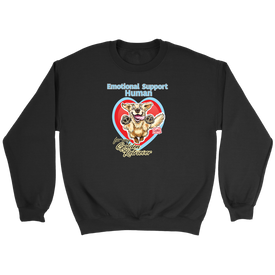 a black crewneck sweatshirt for dog lovers featuring the Emotional Support Human for my Golden Retriever design on the front