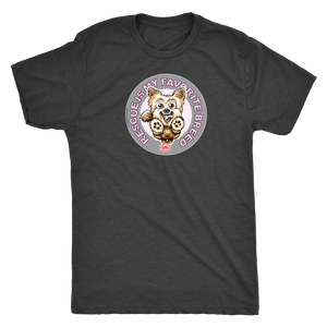 Rescue is my favorite breed on a men's vintage grey t-shirt featuring the Yorkie