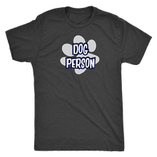 Load image into Gallery viewer,  front view of a dark grey t-shirt with the Dog Person design by OMG You&#39;re Home