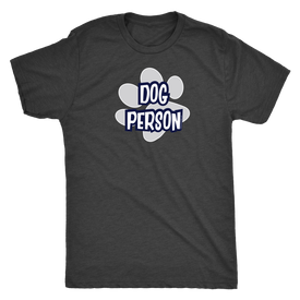  front view of a dark grey t-shirt with the Dog Person design by OMG You're Home