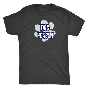  front view of a dark grey t-shirt with the Dog Person design by OMG You're Home