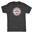 a men's black t-shirt featuring the original Golden Retriever dog artwork by OMG You're Home! This collection is dedicated to those of us who love and support rescues.