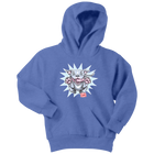 Front view of a youth blue hoodie featuring the OMG Blue Nose Pit Bull design