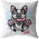 an soft pillow with the OMG Boston Terrier printed on the front