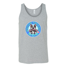 Load image into Gallery viewer, a grey tank top with the OMG You&#39;re Home! Boston Terrier dog Mom design on the front 