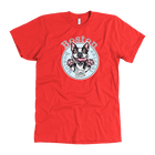 Red American Apparel dog lovers t-shirt featuring the Boston Terrier dog design by OMG You're Home