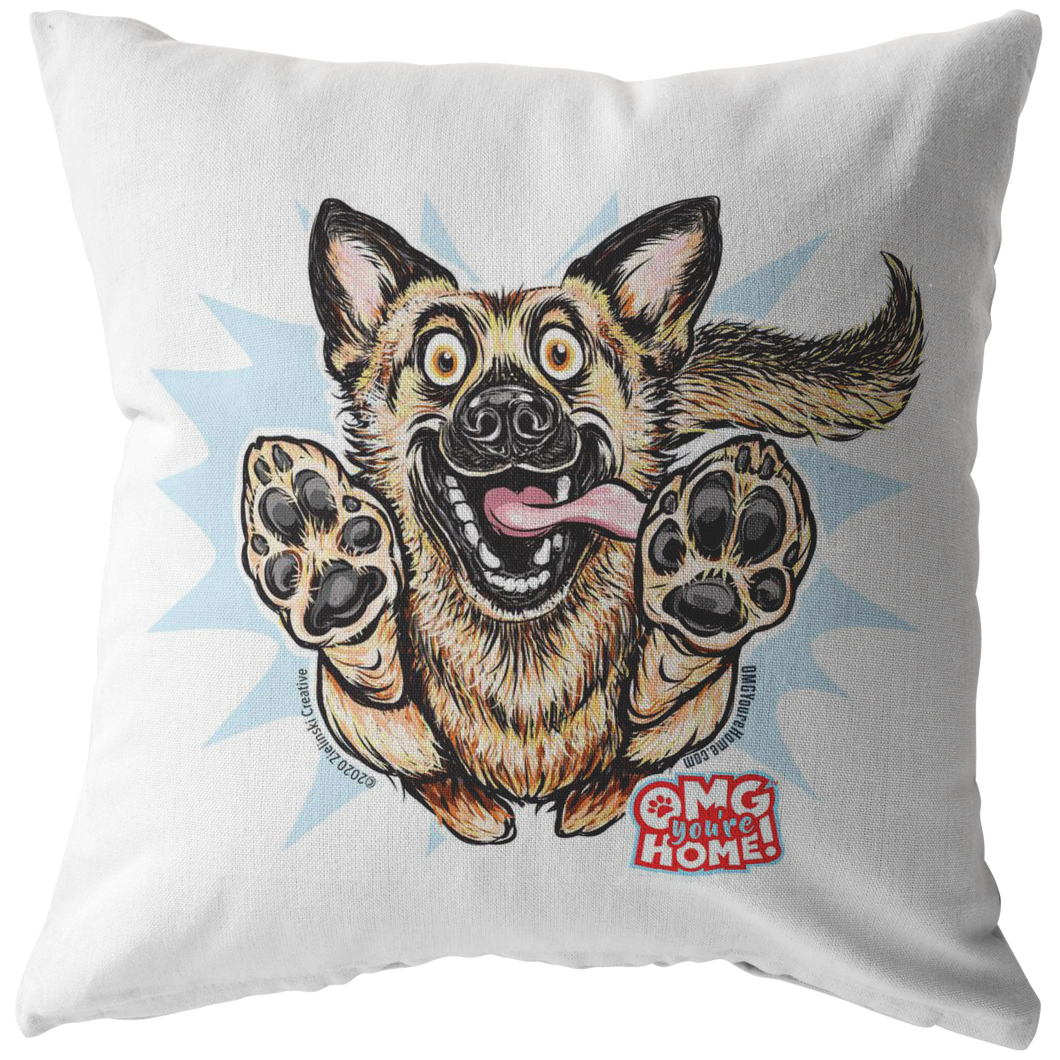 Happy Excited Jumping German Shepherd Pillow