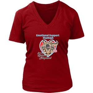 Emotional Support Human - German Shepherd Dog Design - Womens V-Neck for Dog Lovers