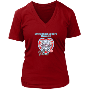 Emotional Support Human - Blue Nose Pitbull Womens V-Neck Shirt for Dog Lovers