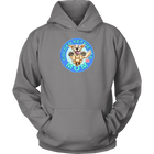 A light grey hoodie with the golden retriever mom design by OMG You're Home! on the front