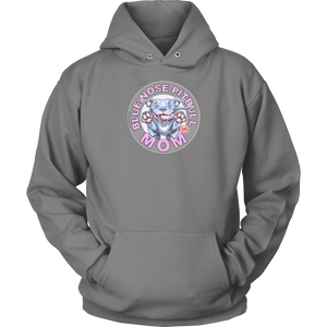 This comfy light grey hoodie features the OMG Blue Nose Pitbull Mom design on the front in full vibrant color. 