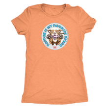 Load image into Gallery viewer, front view of a women&#39;s coral triblend shirt featuring original Red Nose Pitbull rescue artwork by OMG You&#39;re HOME!