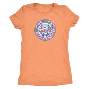 A soft a slim fitting Womens orange V-Neck by Next Level featuring the Blue Nose pitbull mom design on the front in full vibrant color.