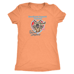 an orange Next Level Womens Triblend featuring the German Shepherd design in the Emotional Support Human collection