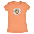 A women's light orange tee featuring the OMG You're Home! Golden Retriever design