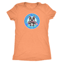 Load image into Gallery viewer, a woman&#39;s orange shirt with the Boston Terrier dog Mom design on the front