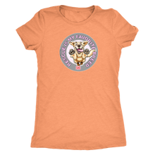 Load image into Gallery viewer, a women&#39;s orange t-shirt featuring the original Golden Retriever dog artwork by OMG You&#39;re Home! This collection is dedicated to those of us who love and support rescues.