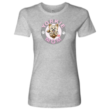 Load image into Gallery viewer, a womans grey tshirt with a yorkie dog drawing on the front