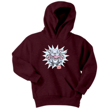Load image into Gallery viewer, Front view of a youth dark red hoodie featuring the OMG Blue Nose Pit Bull design