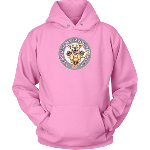 a pink unisex hoodie tee features the original Golden Retriever dog artwork by OMG You're Home! 