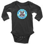 a long sleeve baby bodysuit with the OMG Boston Terrier welcome home design