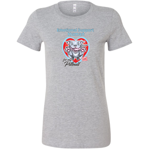 Womens light grey t-shirt with Emotional Support Human for my Blue Nose Pitbull design on front