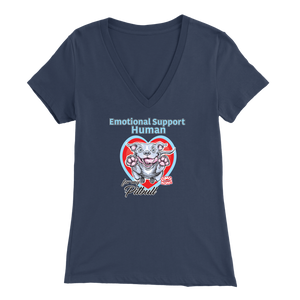 Emotional Support Human - Blue Nose Pitbull Womens V-Neck for Pittie Dog Lovers