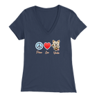 navy blue Bella Womens V-Neck Shirt featuring the Peace Love Yorkie dog design from OMG You're HOME!