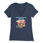 Bella Womens blue V-Neck. This comfortable shirt features the OMG You're Home German Shepherd dog design with the text "Emotional Support Human". 