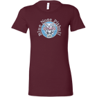 a women's dark red shirt with the Blue Nose pitbull design on the front