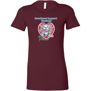 Womens burgundy t-shirt with Emotional Support Human for my Blue Nose Pitbull design on front