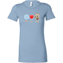 Load image into Gallery viewer, light blue Bella Womens Shirt featuring the Peace Love Yorkie dog design from OMG You&#39;re HOME!