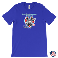 Load image into Gallery viewer, a royal blue Canvas brand made in the U.S.A. Mens T-Shirt for dog lovers featuring the Black Labrador Retriever in the Emotional Support Human collection