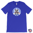 a men's royal blue tee featuring the original Boston Terrier dog dad design on the front by OMG You're Home!