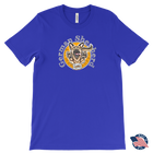 the front view of a made in the USA royal blue  Canvas Mens T-Shirt featuring the original OMG You're HOME! German Shepherd design on the front.  