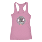 A soft pink Next Level Racerback Tank featuring the OMG You're Home! Boston Terrier design with "Rescue is my favorite breed"
