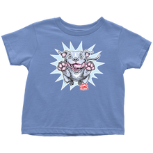 Load image into Gallery viewer, a toddler&#39;s blue t-shirt with the Blue Nose Pit Bull design by OMG You&#39;re Home on the front in full vibrant color