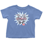 a toddler's blue t-shirt with the Blue Nose Pit Bull design by OMG You're Home on the front in full vibrant color
