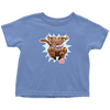  a blue OMG You're Home t-shirt featuring the original Chocolate Labrador Retriever dog design on the front