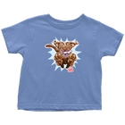  a blue OMG You're Home t-shirt featuring the original Chocolate Labrador Retriever dog design on the front