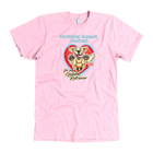 a men's pink tee featuring the original OMG You're Home! Emotional Support Human - Golden Retriever design