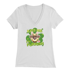 Kiss me I'm furrish -Fawn Frenchie Dog - Bella Womens V-Neck