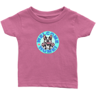 a soft bright pink short sleeve tee for infants with the Boston Terrier dog design